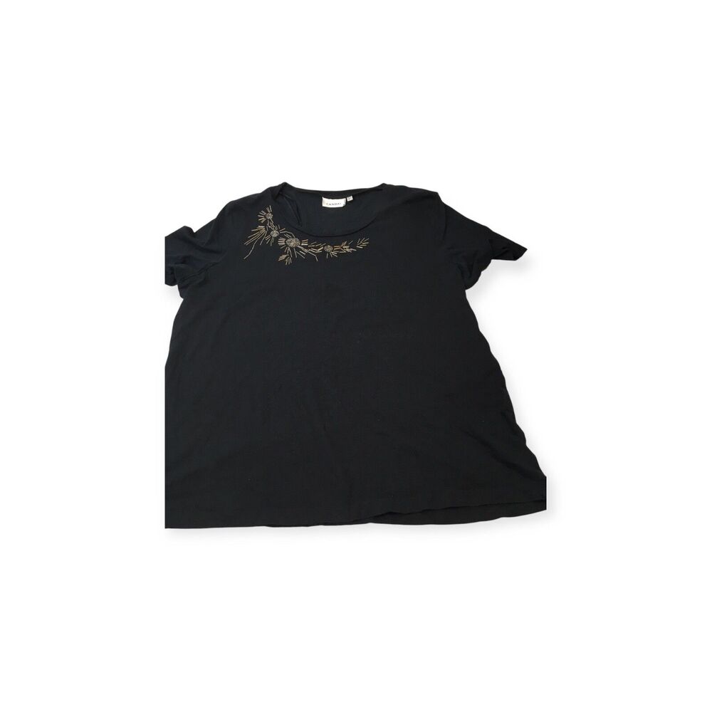 Canda C&A Black Ladies Tee Gold Silver Embellishment Cotton